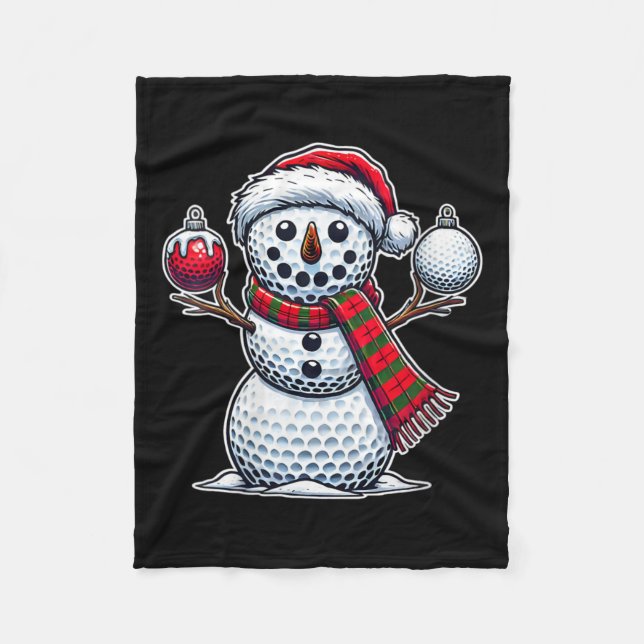 Womens Golf Ball Snowman Funny Merry Christmas Day Fleece Blanket (Front)