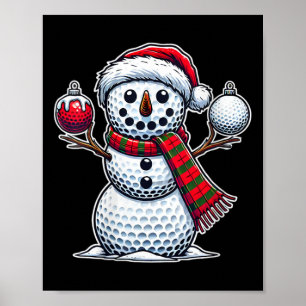 Womens Golf Ball Snowman Funny Merry Christmas Day Poster