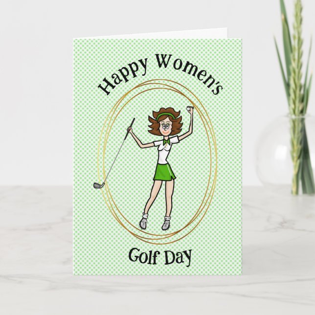 Women's Golf Day Greeting Card Brunette Golfer (Front)