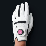 Women's golf gloves with monogram ball marker coin<br><div class="desc">Custom monogram white golf gloves for men and women. Personalized accessories with stylish ball marker coin. Trendy monogrammed golfer gift idea for him or her. Elegant script typography template for name and initial letter. Classy golfing presents for men and women. Change colour from pink to any other colour. Cute ladies...</div>