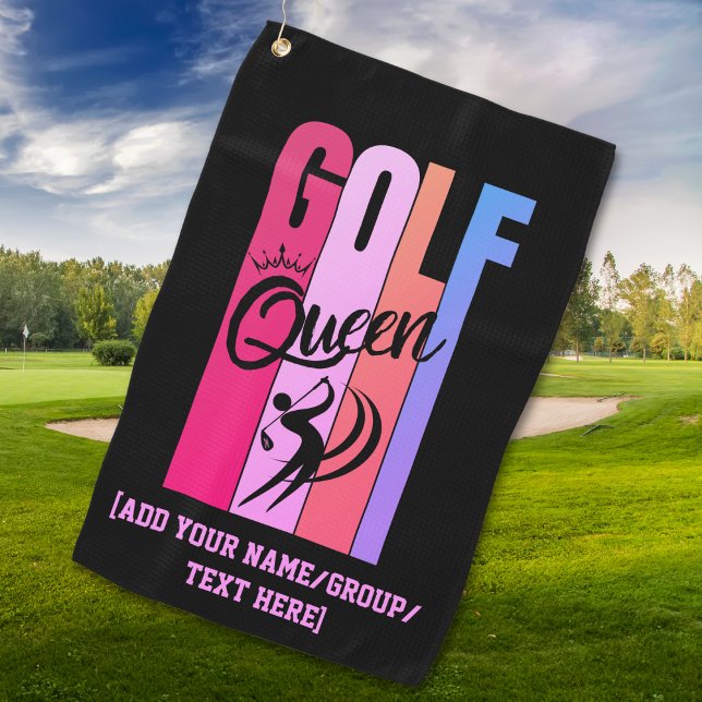 Women's GOLF QUEEN Custom Name Towel (Vibrant Golf Queen golf towel for female golfers who love women's golf. Buy the matching collection.)