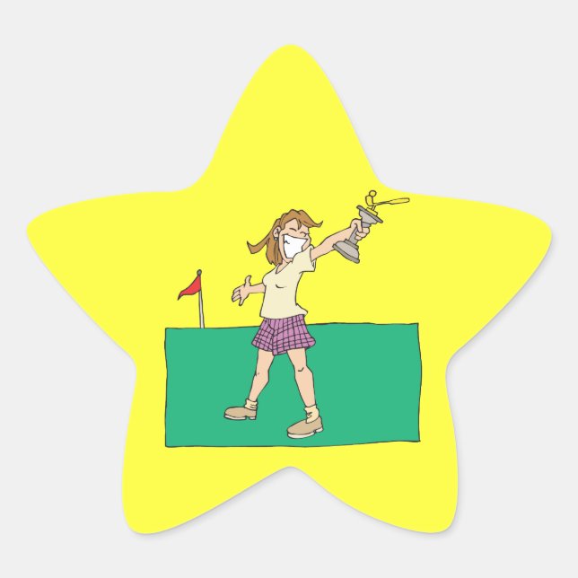 Womens Golf Trophy Star Sticker (Front)