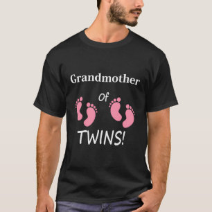 Womens Grandmother Of Twin Girls Pink Baby Footpri T-Shirt
