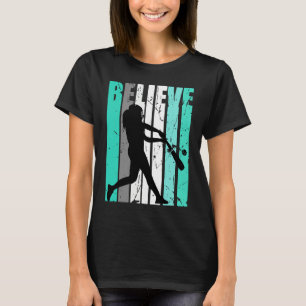 Womens Green Believe Baseball Softball Base Run Pl T-Shirt