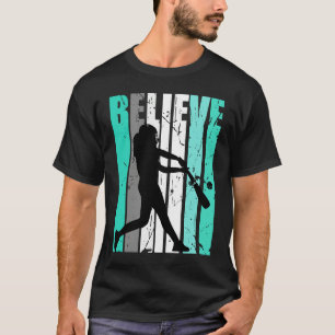 Womens Green Believe Baseball Softball Base Run Pl T-Shirt
