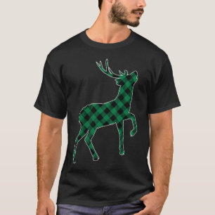 Womens Green Black Buffalo Plaid Deer Reinapparel  T-Shirt