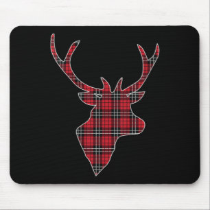 Womens Green Red Buffalo Plaid Deer Reindeer Head Mouse Pad