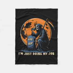 Womens Grim Reaper Humor I'm Just Doing My Job Moo Fleece Blanket