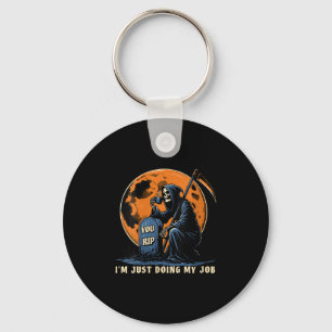Womens Grim Reaper Humor I'm Just Doing My Job Moo Keychain