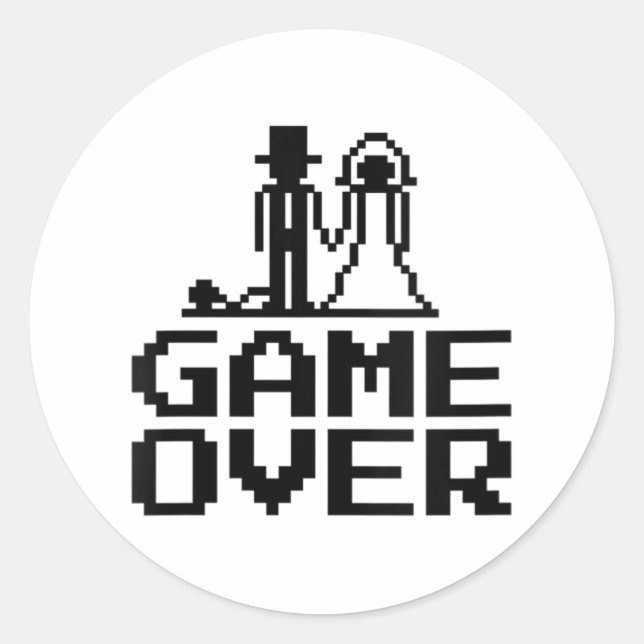 Womens Groom Bride Bachelor Parter Game Over Nerd  Classic Round Sticker (Front)