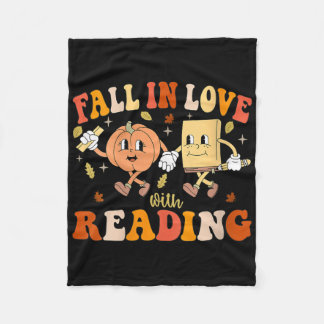 Womens Groovy Fall In Love With Reading Thanksgivi Fleece Blanket