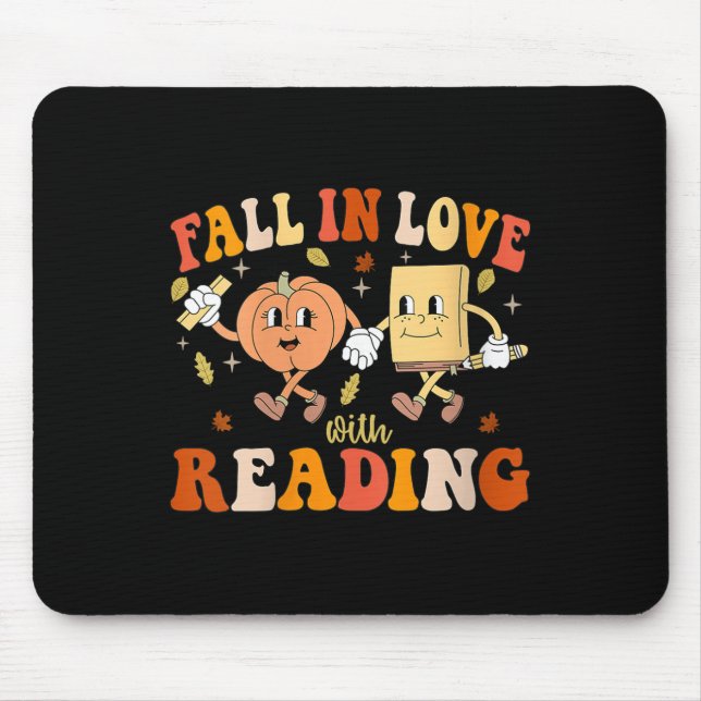 Womens Groovy Fall In Love With Reading Thanksgivi Mouse Pad (Front)