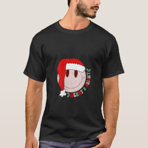 Womens Groovy Merry Bright Leopard Christmas Happy T-Shirt