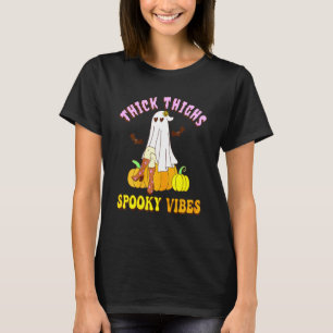 Womens Groovy Thick Thighs And Spooky Vibes Hallow T-Shirt