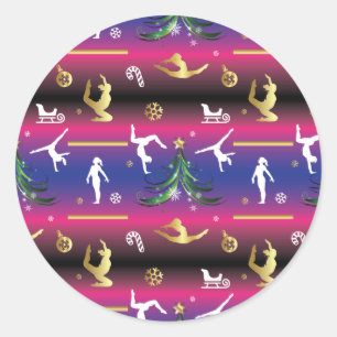 Women's Gymnastics Christmas Tree Classic Round Sticker