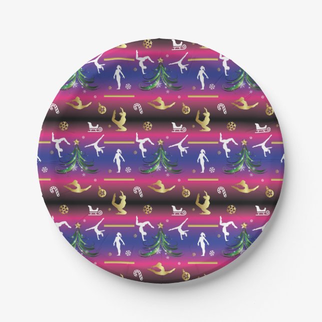 Women's Gymnastics Christmas Tree Paper Plate (Front)