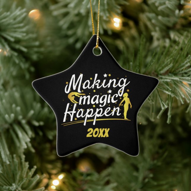 Women's Gymnastics Making Magic Happen Quote Ceramic Ornament (Tree)