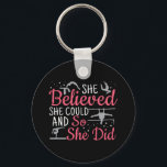 Women's Gymnastics - She Believed She Could Keychain<br><div class="desc">She Believed She could and So She Did - strong, feminist, motivational women's gymnastics quote for floor, beam, uneven bars, vault individual events, or all-around gymnast. > Silhouettes to inspire a female gymnast to practice for competition meets or summer camp training. > Personalize it! Add custom name, photo, or text....</div>