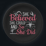 Women's Gymnastics - She Believed She Could Paper Plate<br><div class="desc">She Believed She could and So She Did - strong, feminist, motivational women's gymnastics quote for floor, beam, uneven bars, vault individual events, or all-around gymnast. > Silhouettes to inspire a female gymnast to practice for competition meets or summer camp training. > Personalize it! Add custom name, photo, or text....</div>