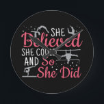 Women's Gymnastics - She Believed She Could Round Clock<br><div class="desc">She Believed She could and So She Did - strong, feminist, motivational women's gymnastics quote for floor, beam, uneven bars, vault individual events, or all-around gymnast. > Silhouettes to inspire a female gymnast to practice for competition meets or summer camp training. > Personalize it! Add custom name, photo, or text....</div>