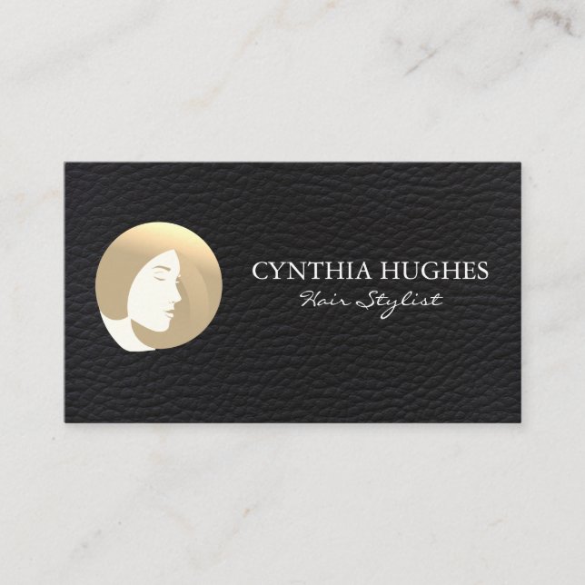 Womens Hair Black Leather  Business Card (Front)