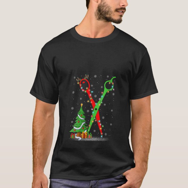 Womens Hairstylist Scissor Xmas Tree Lights Hair S T-Shirt (Front)