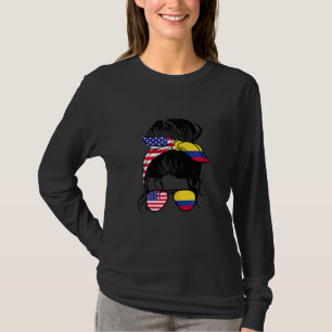 Womens Half American Half Colombian Messy Bun Heri T-Shirt
