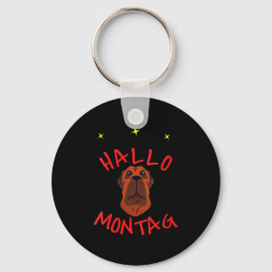 Womens Hallo Montag Lettering With Dog And Stars D Keychain