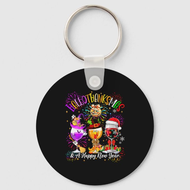 Womens Hallothanksmas &amp; A Happy New Year Firew Keychain (Front)