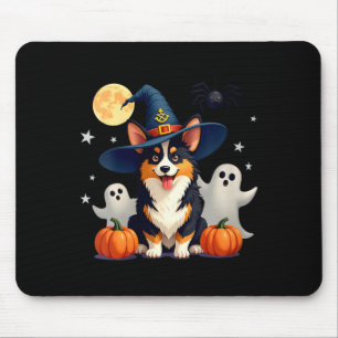 Womens Halloween Black And Tan Corgi Dog Witchs Mouse Pad