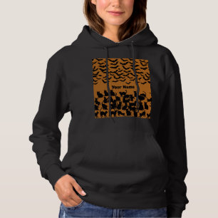 Women's Halloween Black Cat Bat Pattern Hoodie