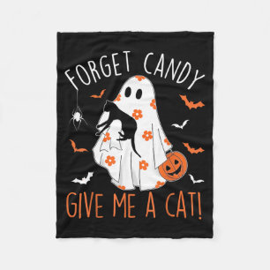 Womens Halloween Black Cat Forget Candy Give A Cat Fleece Blanket