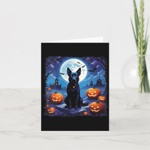 Womens Halloween Black Dog Under The Moon Fall Card