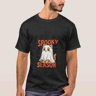 Womens Halloween Cat Ghost Spooky Season V Neck T-Shirt