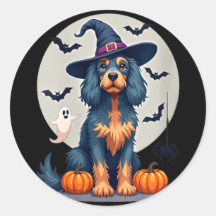 Womens Halloween Cocker Spaniel Dog Black Tan Classic Round Sticker
