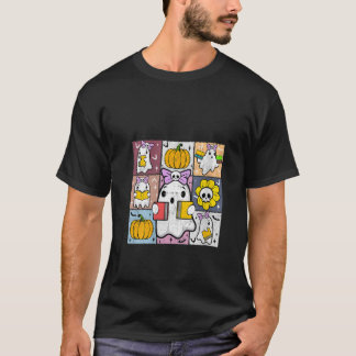 Womens Halloween Coquette Ghost Reading Book Lover T-Shirt
