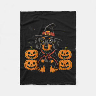 Womens Halloween Dachshund Dog Witch Hat Pumpkin Fleece Blanket