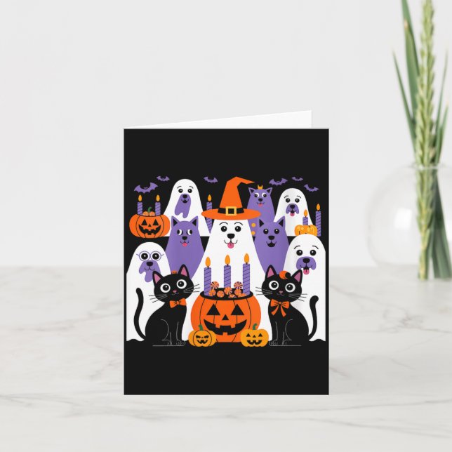 Womens Halloween Dog Dressed As Ghost Funny Card (Front)