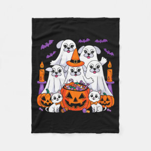 Womens Halloween Dog Ghost Halloween Dog For Men Fleece Blanket