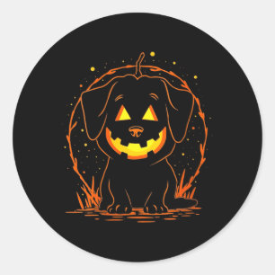 Womens Halloween Dog Pumpkin V-Neck Classic Round Sticker