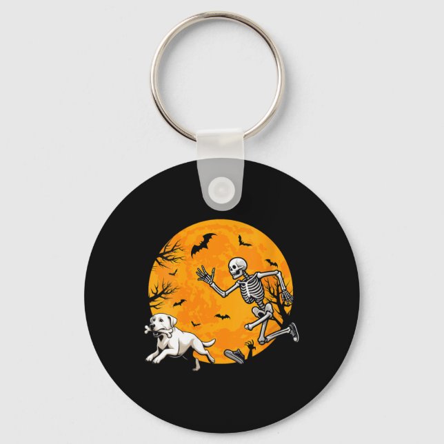 Womens Halloween Dog Skeleton Chasing Dog Keychain (Front)