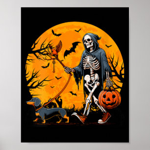 Womens Halloween Dog Skeleton Leads Dog Halloween Poster