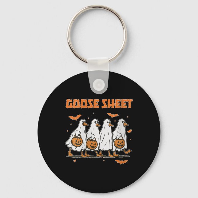 Womens Halloween Fall Goose Sheet Ghost Floral Aut Keychain (Front)