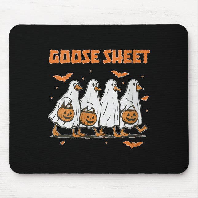 Womens Halloween Fall Goose Sheet Ghost Floral Aut Mouse Pad (Front)