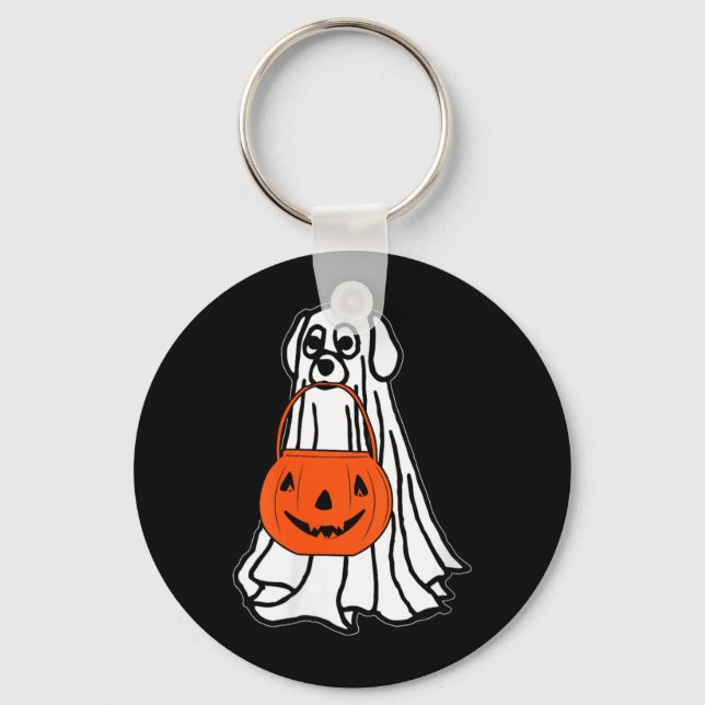 Womens Halloween Ghost Dog V-Neck Keychain (Front)