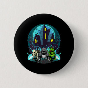 Womens Halloween Pitbulls Zombie Skeleton Black 2 Inch Round Button