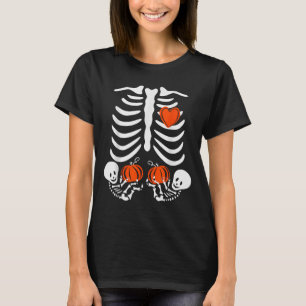 Womens Halloween Pregnancy Twins Costumes Pregnant T-Shirt