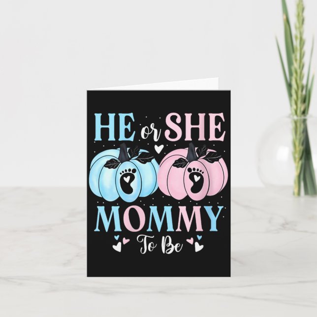 Womens Halloween Pumpkin Gender Reveal He Or She M Card (Front)