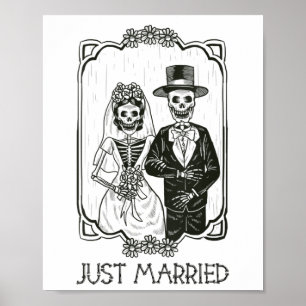 Womens Halloween Skeletons Bride And Groom Just Ma Poster