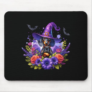 Womens Halloween Spooky Witchy Dachshund Dog Black Mouse Pad